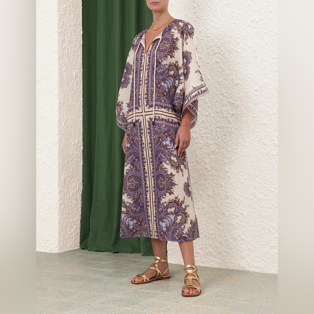 Zimmermann Purple and Cream Midi Dress Ottie 2 Medium